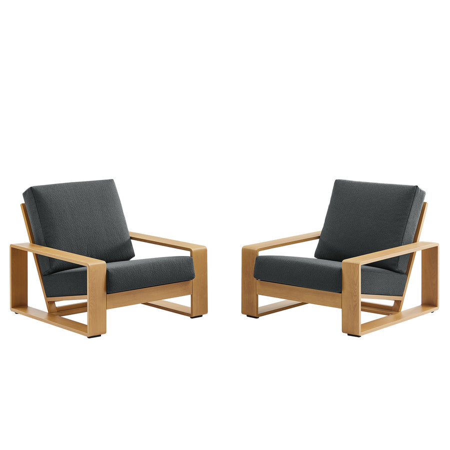 Bramble Outdoor Patio Aluminum Faux Wood Armchairs Set of 2 in Charcoal Natural
