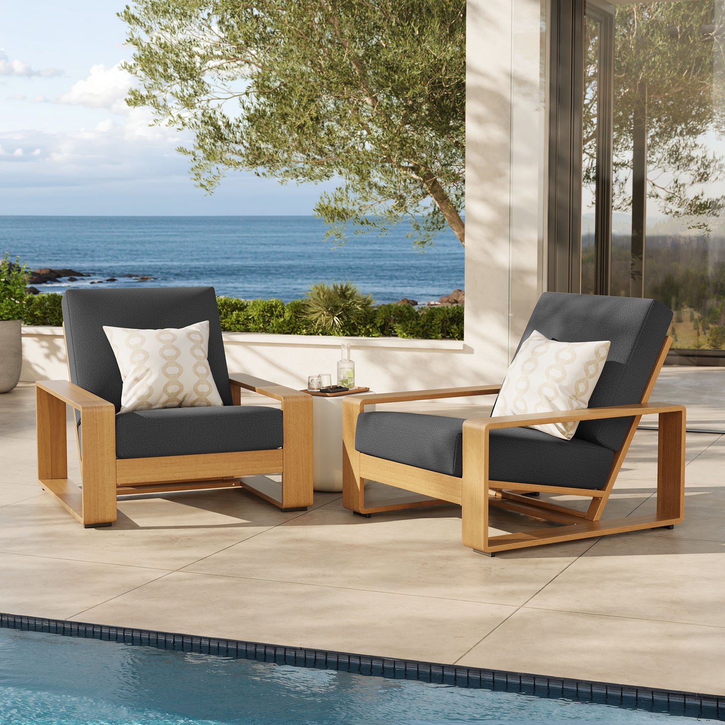 Lirienne Outdoor Patio Aluminum Faux Wood Armchairs Set of 2 by Furniture For America