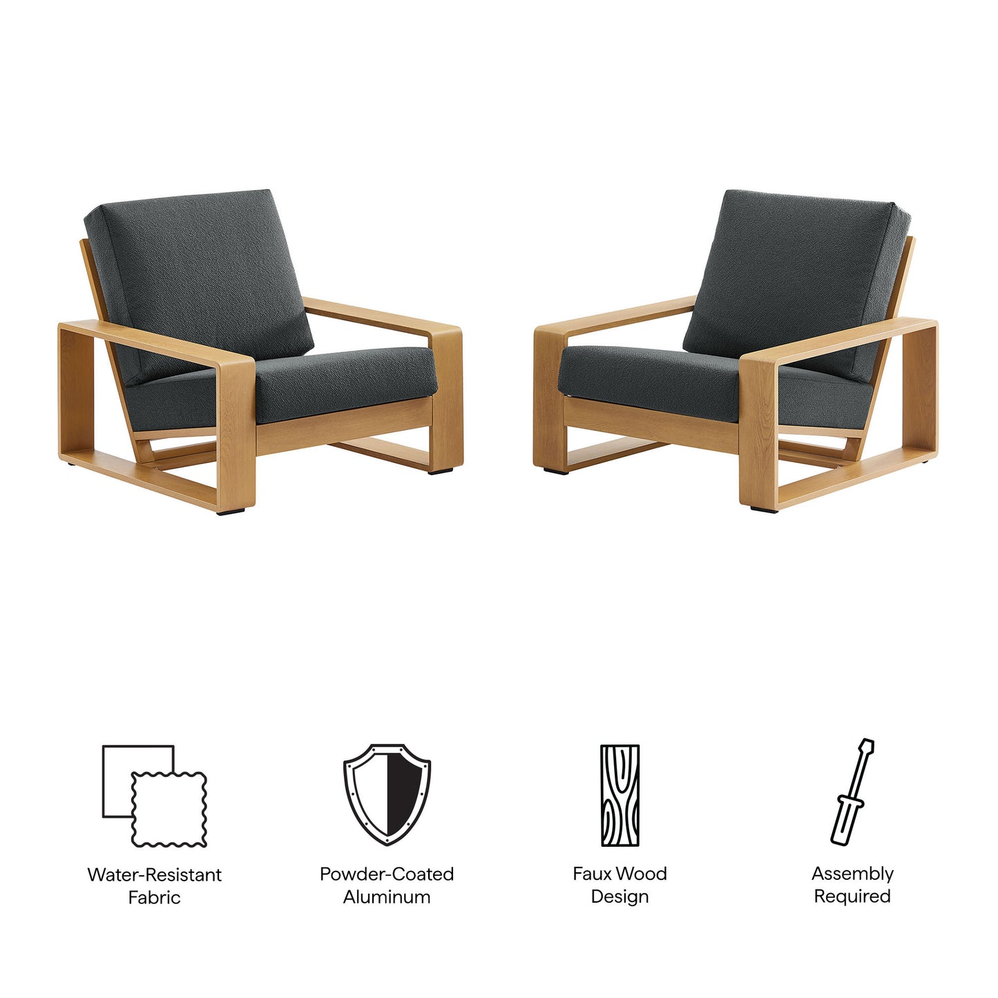 Lirienne Outdoor Patio Aluminum Faux Wood Armchairs Set of 2 by Furniture For America