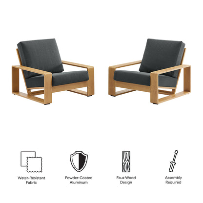 Lirienne Outdoor Patio Aluminum Faux Wood Armchairs Set of 2 by Furniture For America