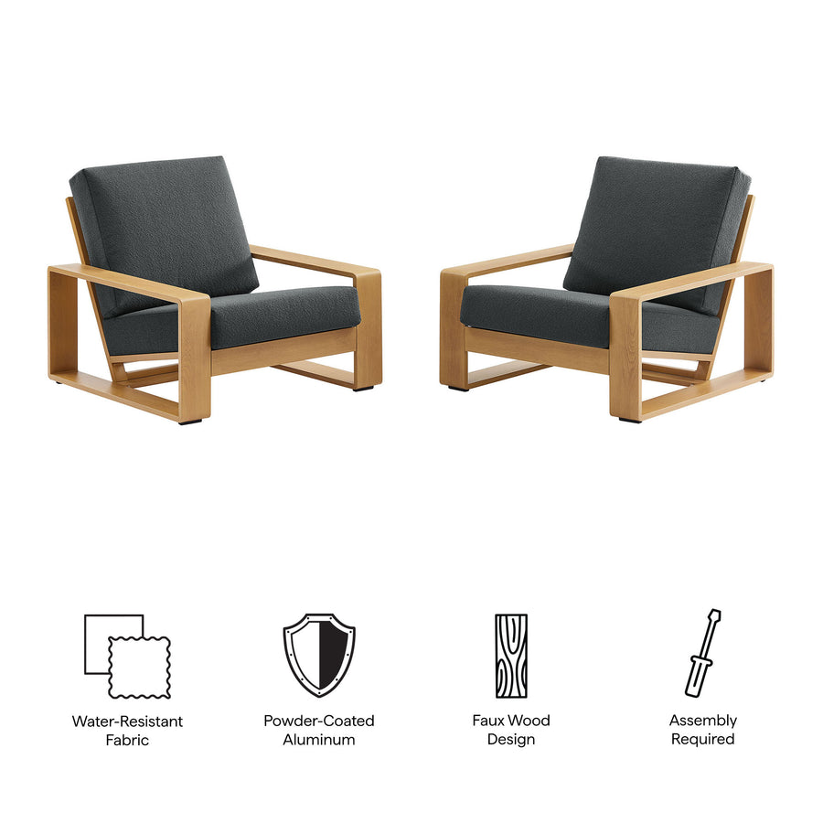 Bramble Outdoor Patio Aluminum Faux Wood Armchairs Set of 2 in Charcoal Natural