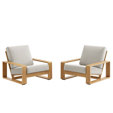 Lirienne Outdoor Patio Aluminum Faux Wood Armchairs Set of 2 in Ivory Natural