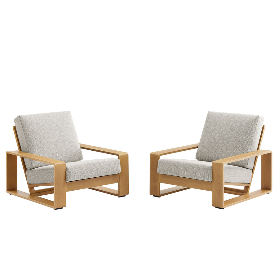 Bramble Outdoor Patio Aluminum Faux Wood Armchairs Set of 2 in Ivory Natural