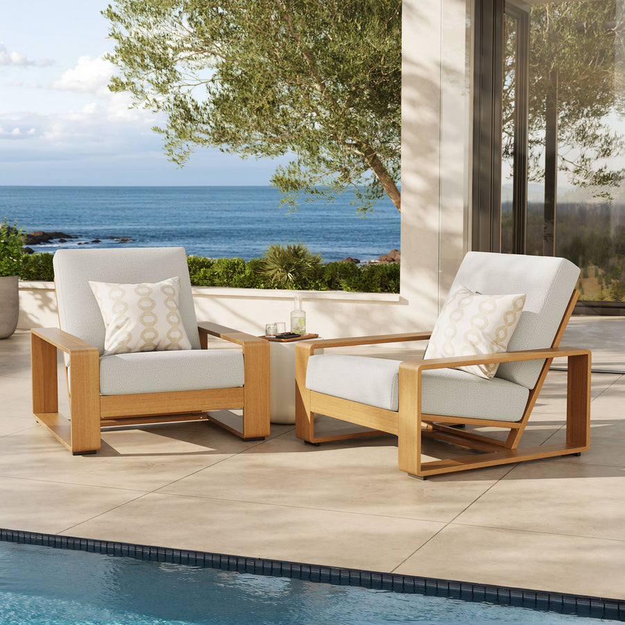 Bramble Outdoor Patio Aluminum Faux Wood Armchairs Set of 2 in Ivory Natural