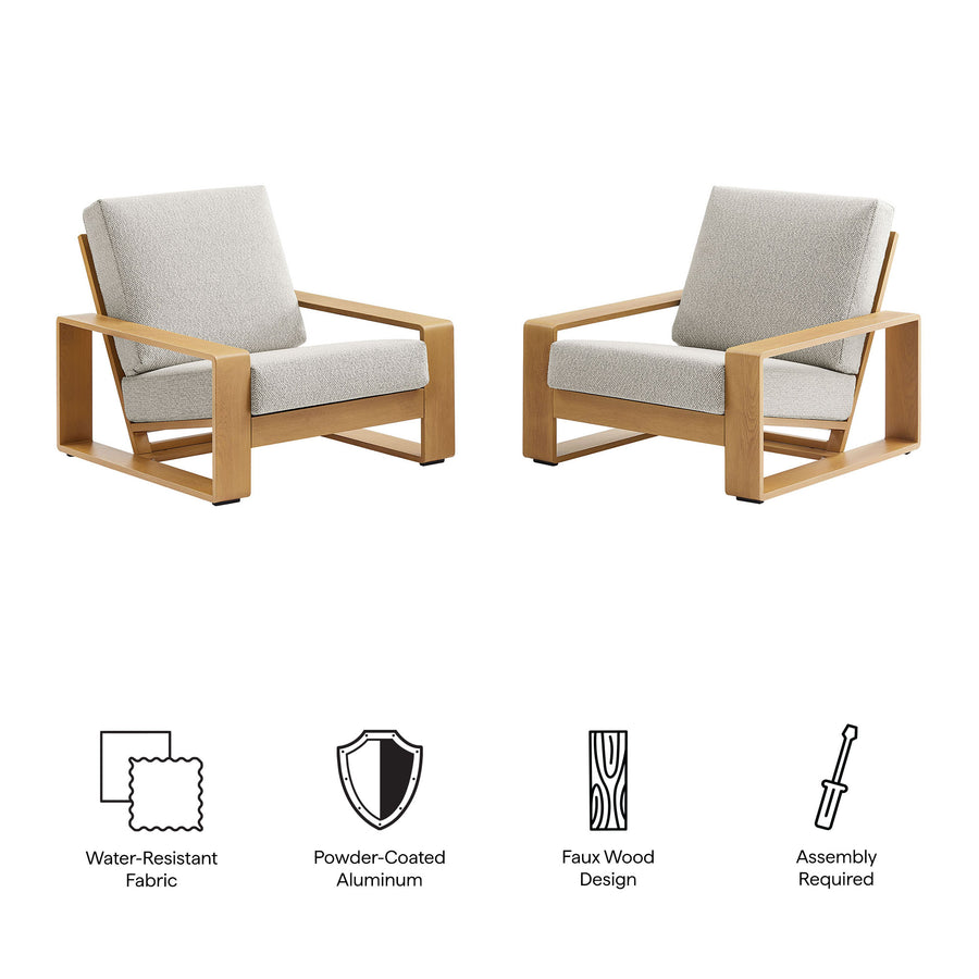 Bramble Outdoor Patio Aluminum Faux Wood Armchairs Set of 2 in Ivory Natural