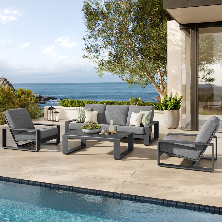 Bramble 4-Piece Outdoor Patio Aluminum Furniture Set in Light Gray