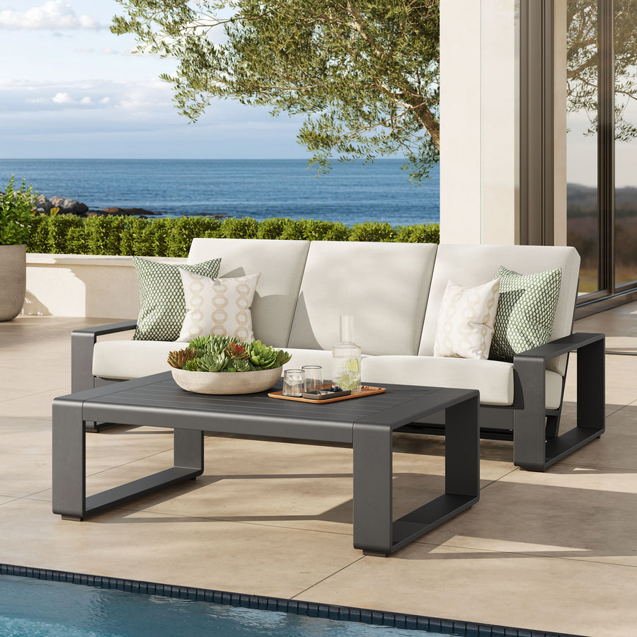 Bramble 2-Piece Outdoor Patio Aluminum Furniture Set in Cream Gray