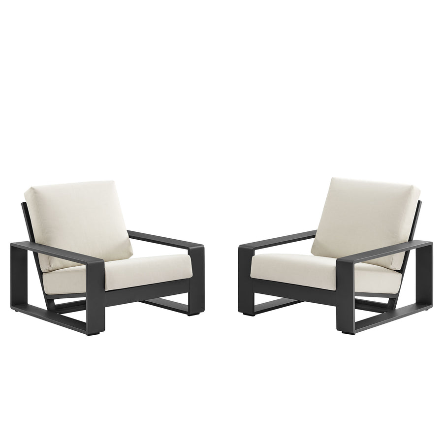 Bramble Outdoor Patio Aluminum Faux Wood Armchairs Set of 2 in Cream