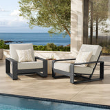 Bramble Outdoor Patio Aluminum Faux Wood Armchairs Set of 2 in Cream