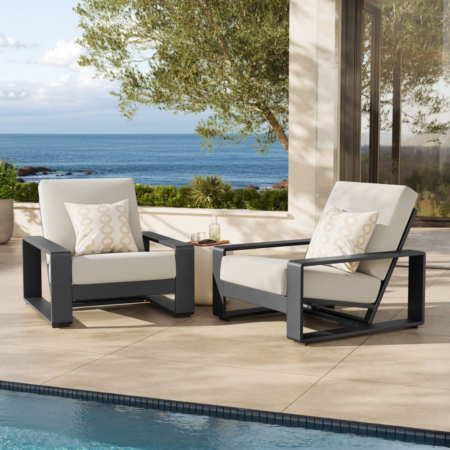 Bramble Outdoor Patio Aluminum Faux Wood Armchairs Set of 2 in Cream