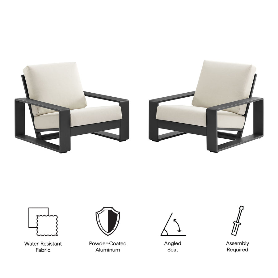 Bramble Outdoor Patio Aluminum Faux Wood Armchairs Set of 2 in Cream