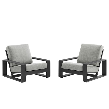 Lirienne Outdoor Patio Aluminum Faux Wood Armchairs Set of 2 in Light Gray