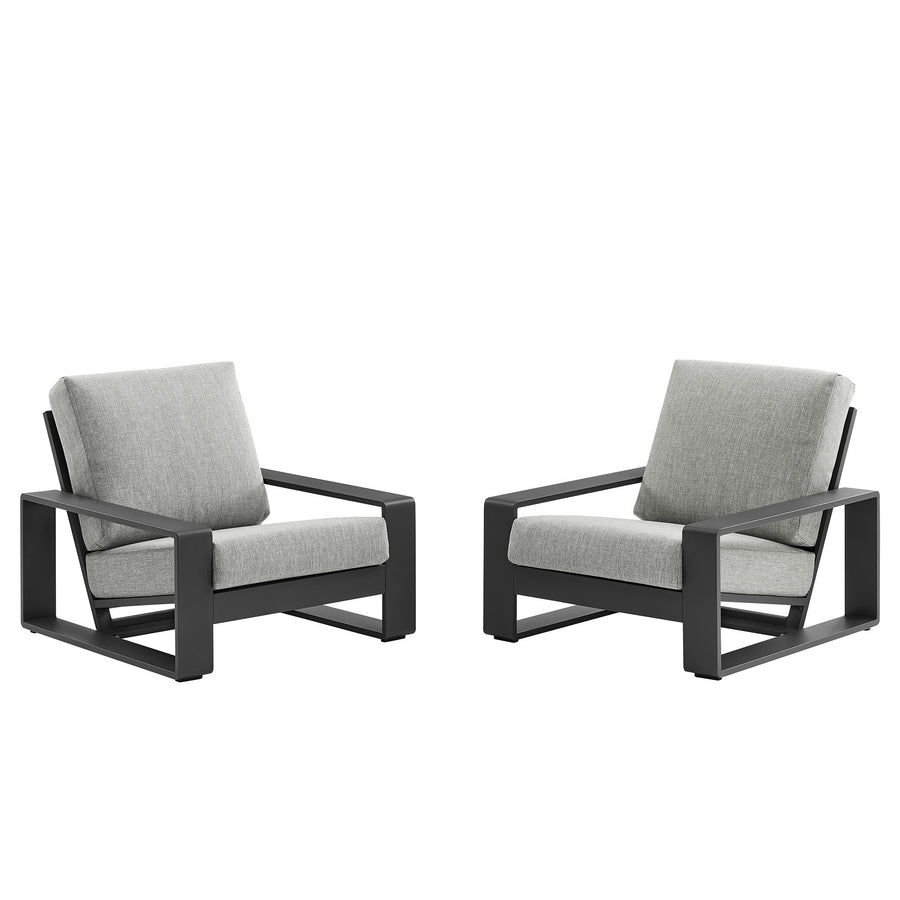 Bramble Outdoor Patio Aluminum Faux Wood Armchairs Set of 2 in Light Gray