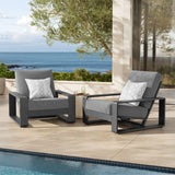 Bramble Outdoor Patio Aluminum Faux Wood Armchairs Set of 2 in Light Gray