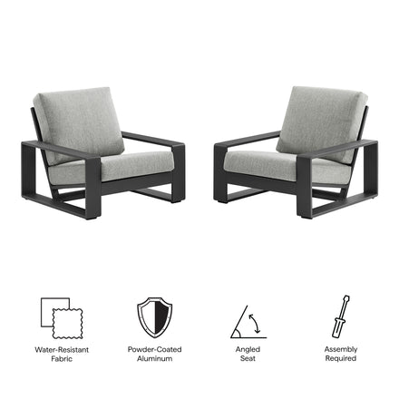 Lirienne Outdoor Patio Aluminum Faux Wood Armchairs Set of 2 in Light Gray