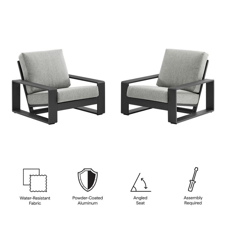 Bramble Outdoor Patio Aluminum Faux Wood Armchairs Set of 2 in Light Gray