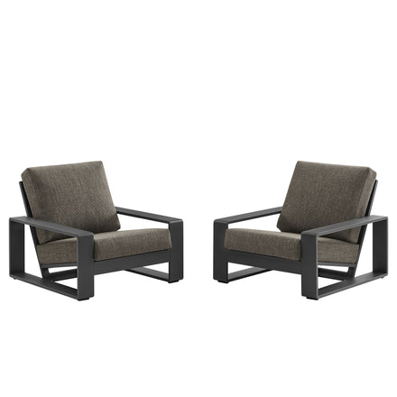 Lirienne Outdoor Patio Aluminum Faux Wood Armchairs Set of 2 in Smoke