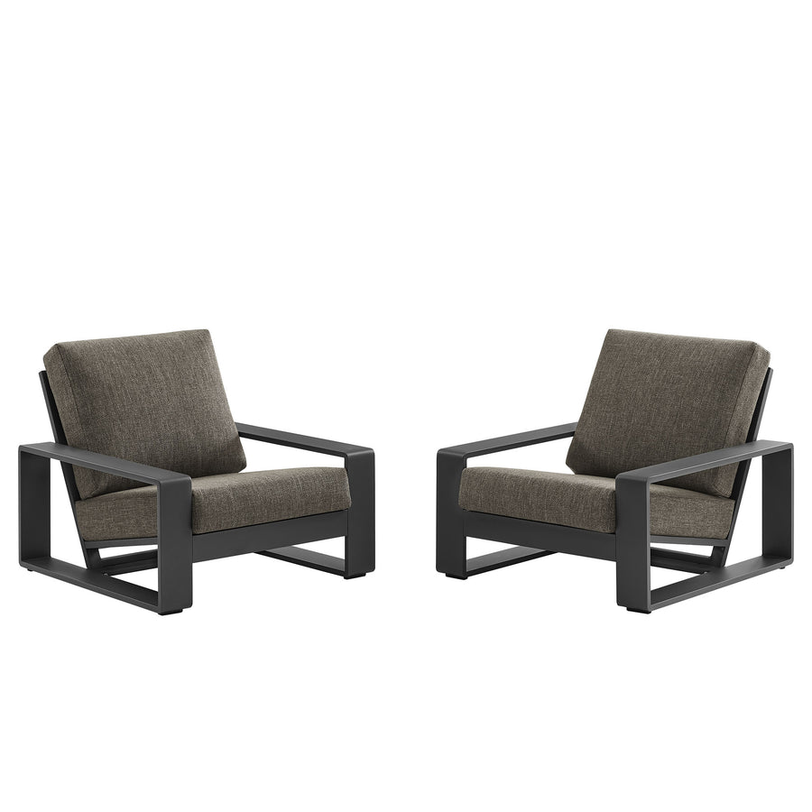 Bramble Outdoor Patio Aluminum Faux Wood Armchairs Set of 2 in Smoke