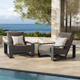 Bramble Outdoor Patio Aluminum Faux Wood Armchairs Set of 2 in Smoke