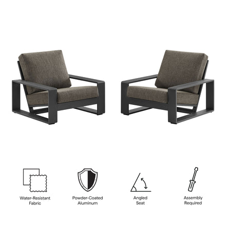 Lirienne Outdoor Patio Aluminum Faux Wood Armchairs Set of 2 in Smoke