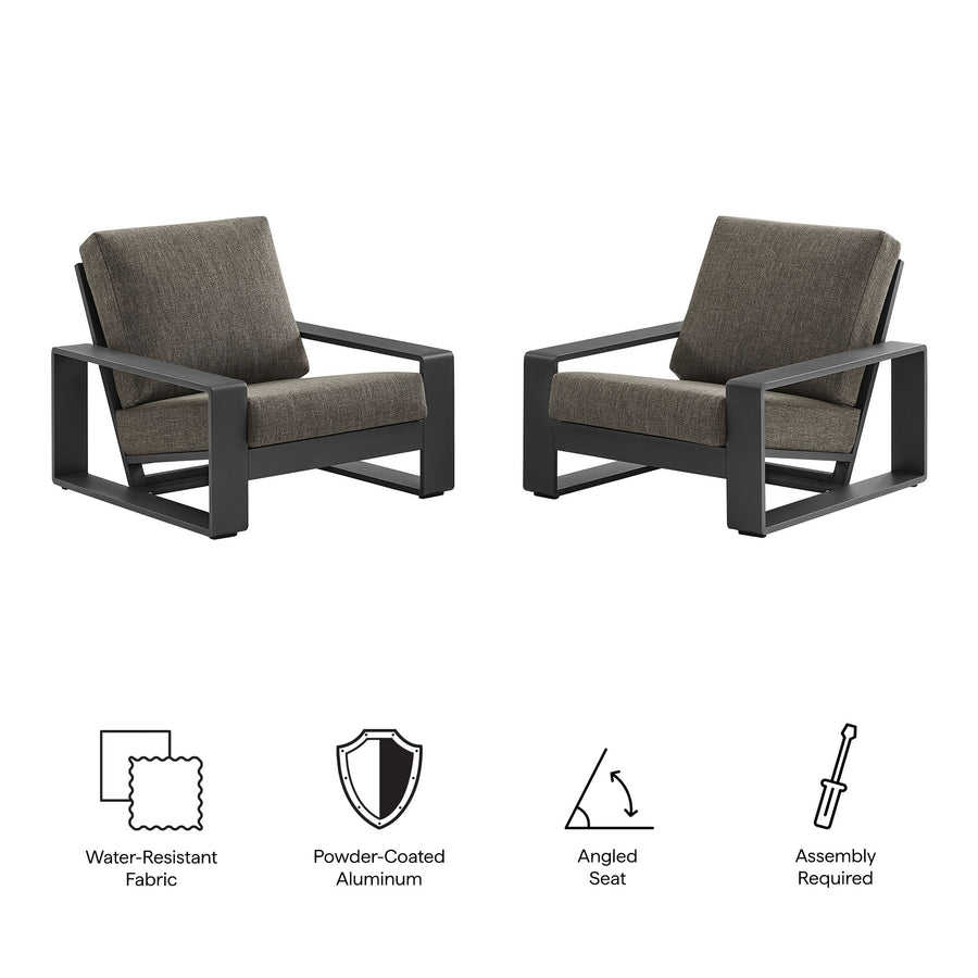 Bramble Outdoor Patio Aluminum Faux Wood Armchairs Set of 2 in Smoke