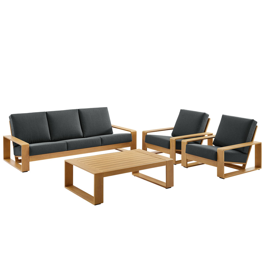 Bramble 4-Piece Outdoor Patio Aluminum Faux Wood Furniture Set in Charcoal Natural