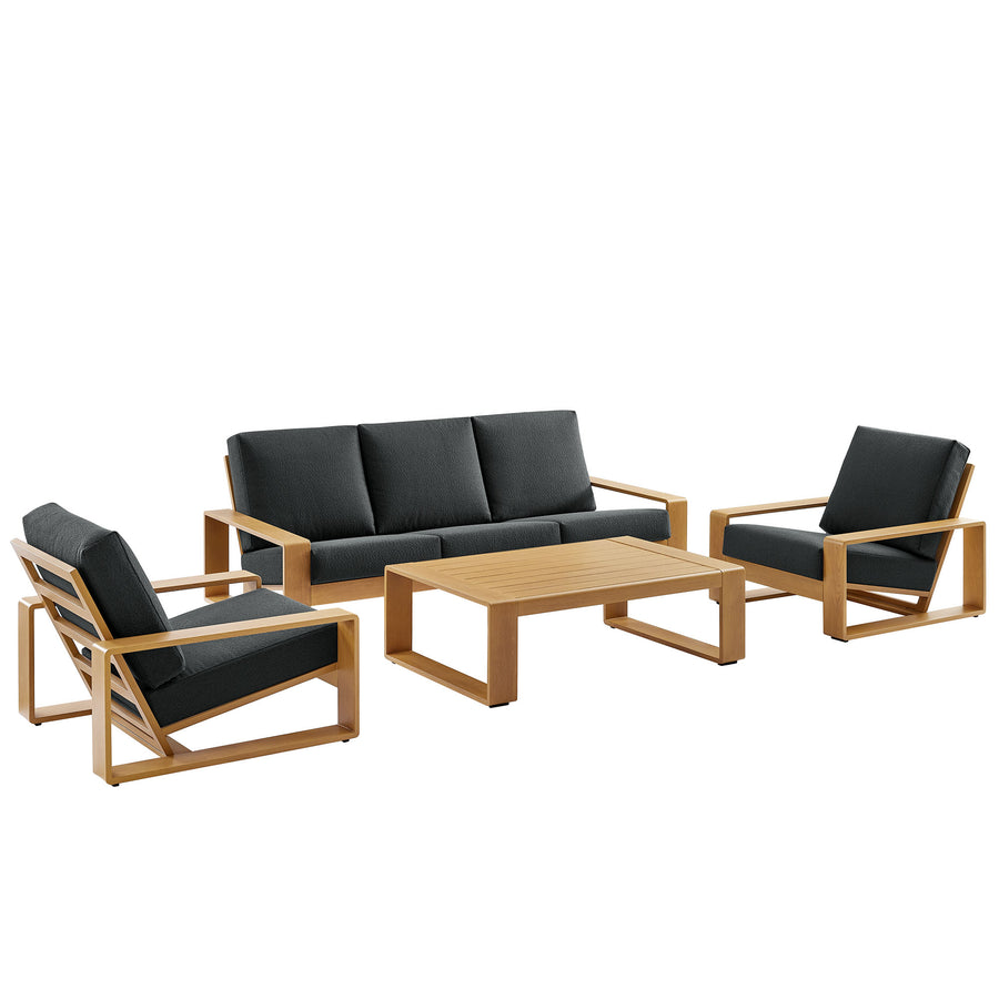 Bramble 4-Piece Outdoor Patio Aluminum Faux Wood Furniture Set in Charcoal Natural