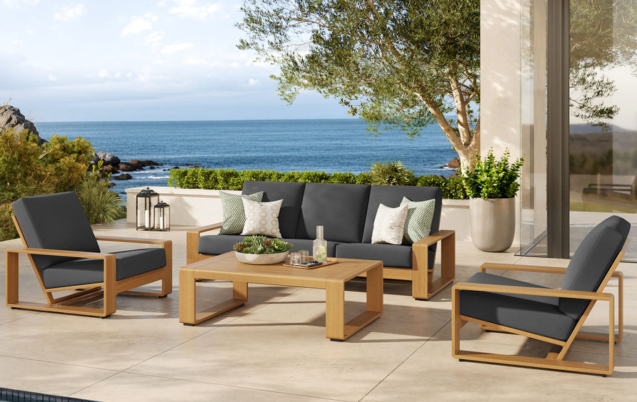 Bramble 4-Piece Outdoor Patio Aluminum Faux Wood Furniture Set in Charcoal Natural