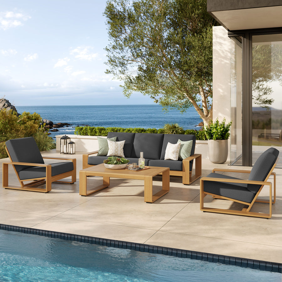 Bramble 4-Piece Outdoor Patio Aluminum Faux Wood Furniture Set in Charcoal Natural