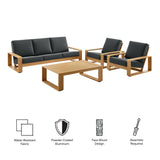 Bramble 4-Piece Outdoor Patio Aluminum Faux Wood Furniture Set in Charcoal Natural