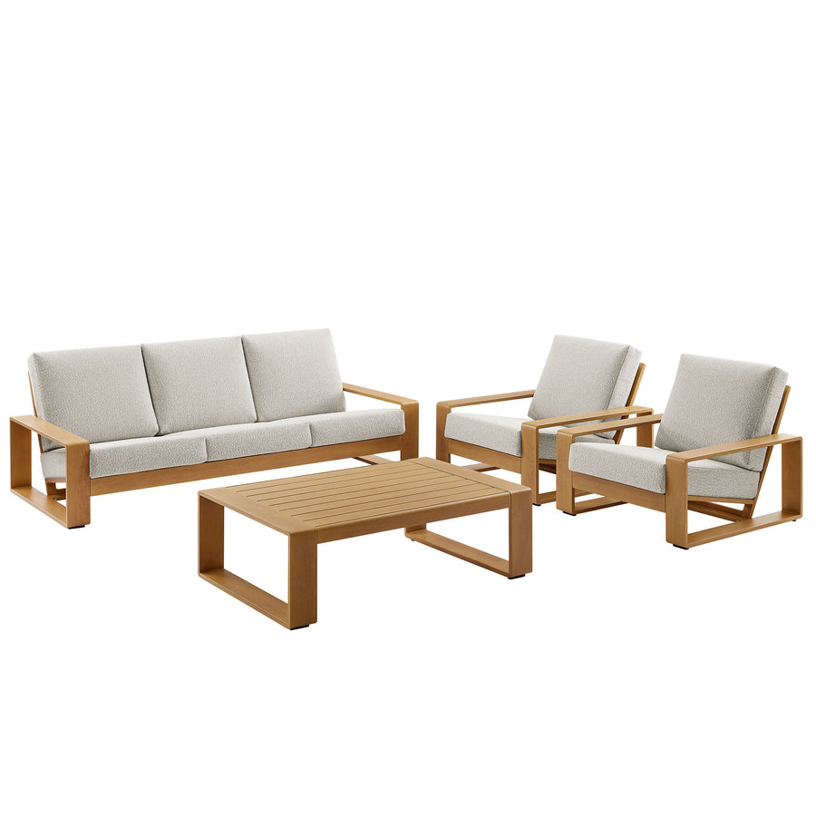 Bramble 4-Piece Outdoor Patio Aluminum Faux Wood Furniture Set in Ivory Natural