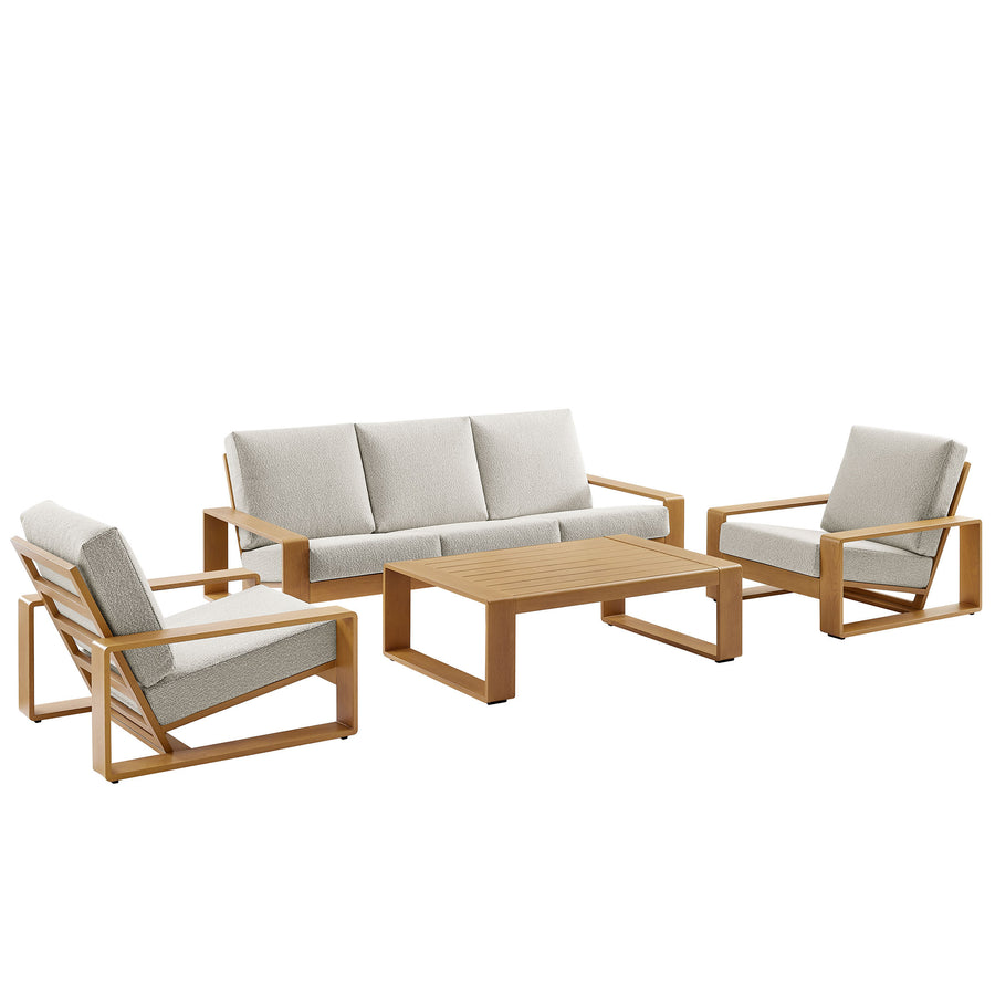 Bramble 4-Piece Outdoor Patio Aluminum Faux Wood Furniture Set in Ivory Natural