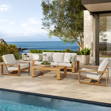 Lirienne 4-Piece Outdoor Patio Aluminum Faux Wood Furniture Set in Ivory Natural