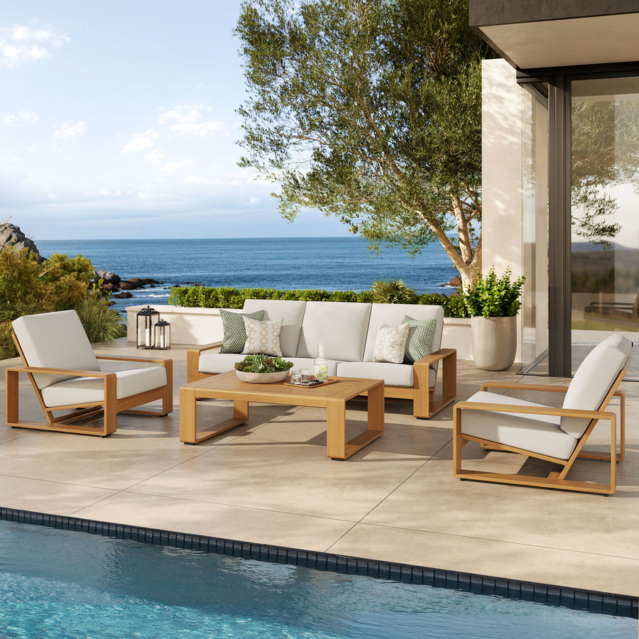Bramble 4-Piece Outdoor Patio Aluminum Faux Wood Furniture Set in Ivory Natural