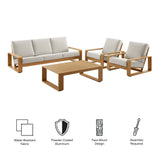 Bramble 4-Piece Outdoor Patio Aluminum Faux Wood Furniture Set in Ivory Natural