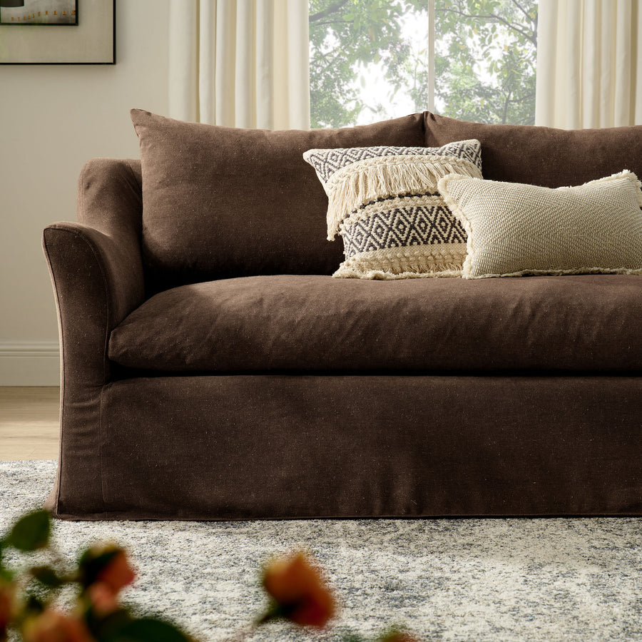 Malbec 92" Linen Blend Slipcovered Sofa in Cocoa