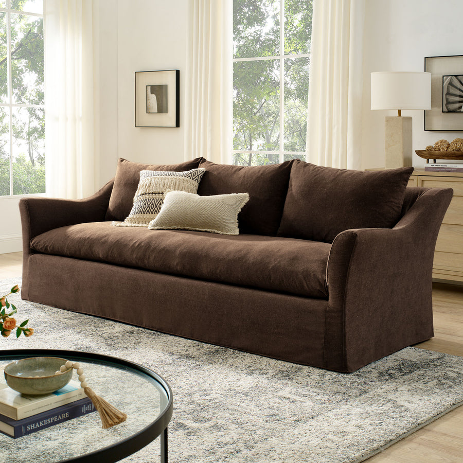 Malbec 92" Linen Blend Slipcovered Sofa in Cocoa