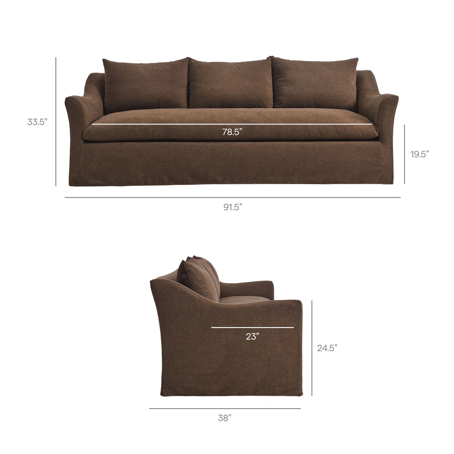 Malbec 92" Linen Blend Slipcovered Sofa in Cocoa