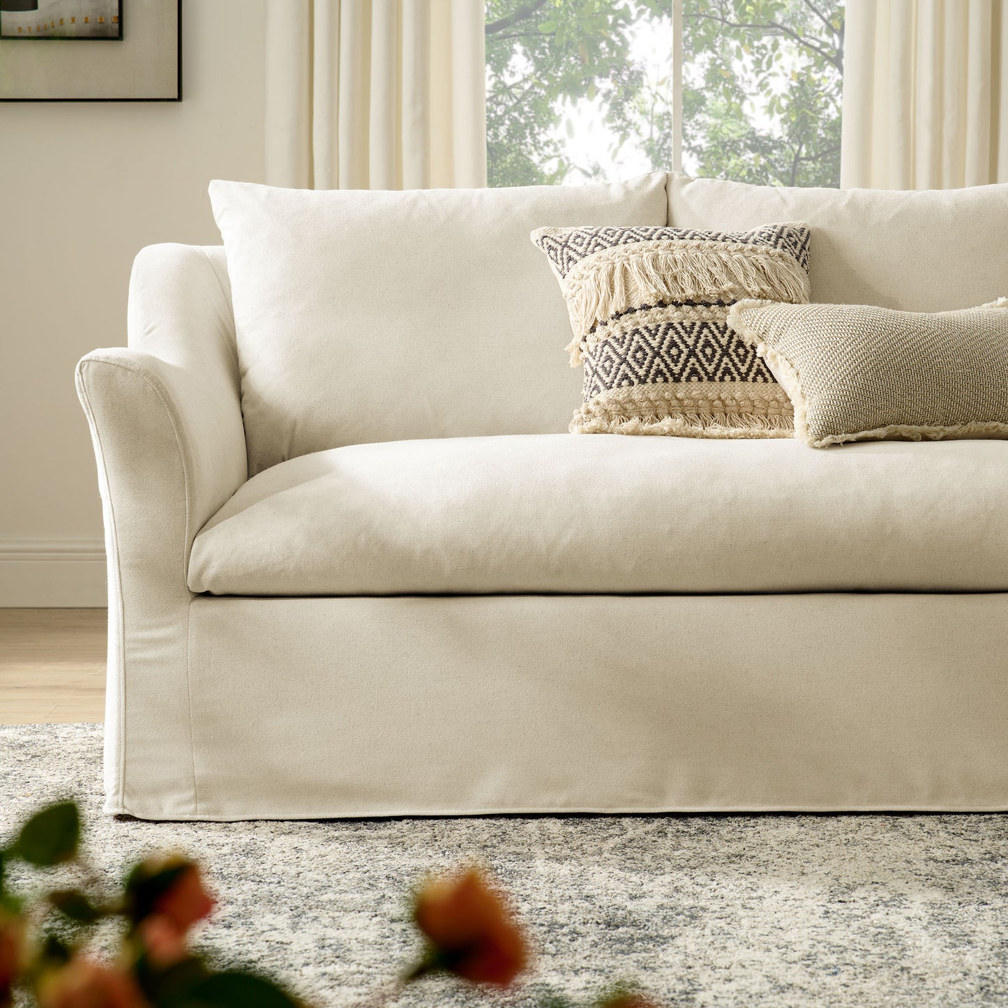 Malbec 92" Linen Blend Slipcovered Sofa in Linen