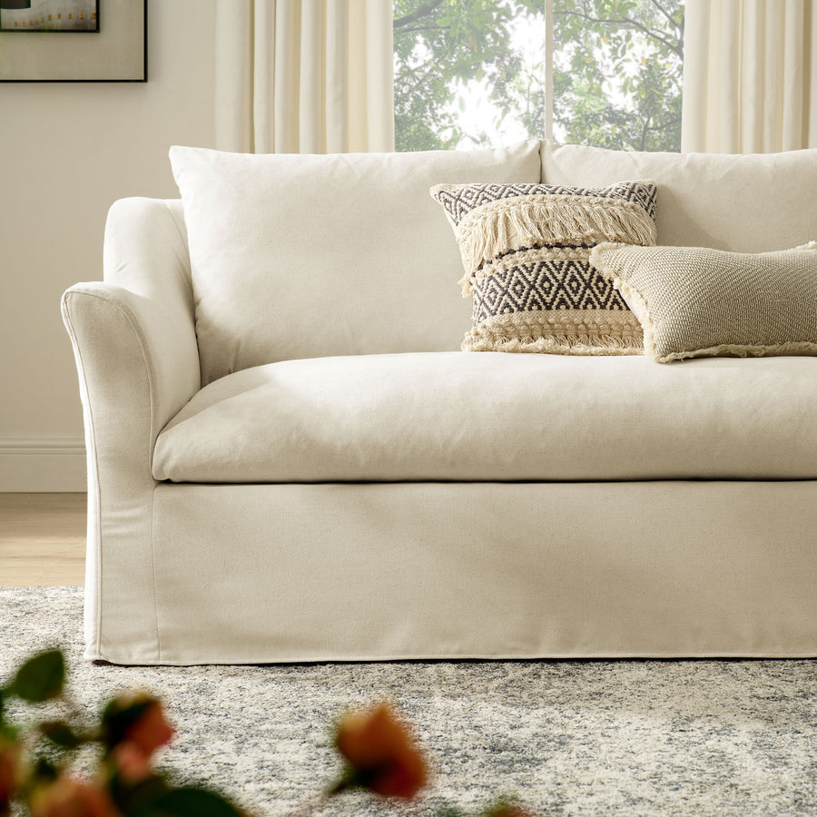 Malbec 92" Linen Blend Slipcovered Sofa in Linen