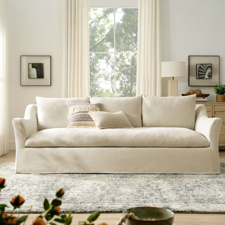 Malbec 92" Linen Blend Slipcovered Sofa in Linen