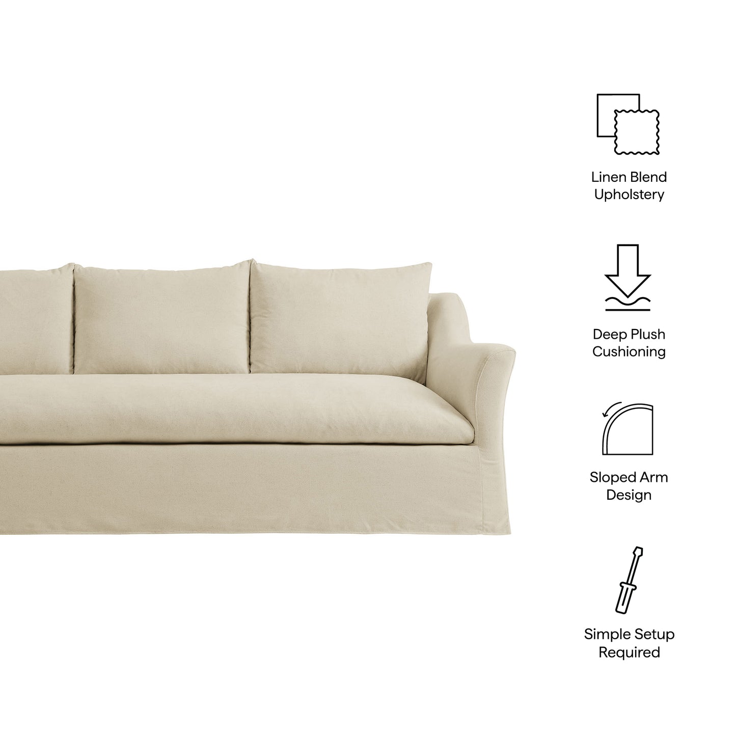 Malbec 92" Linen Blend Slipcovered Sofa in Linen