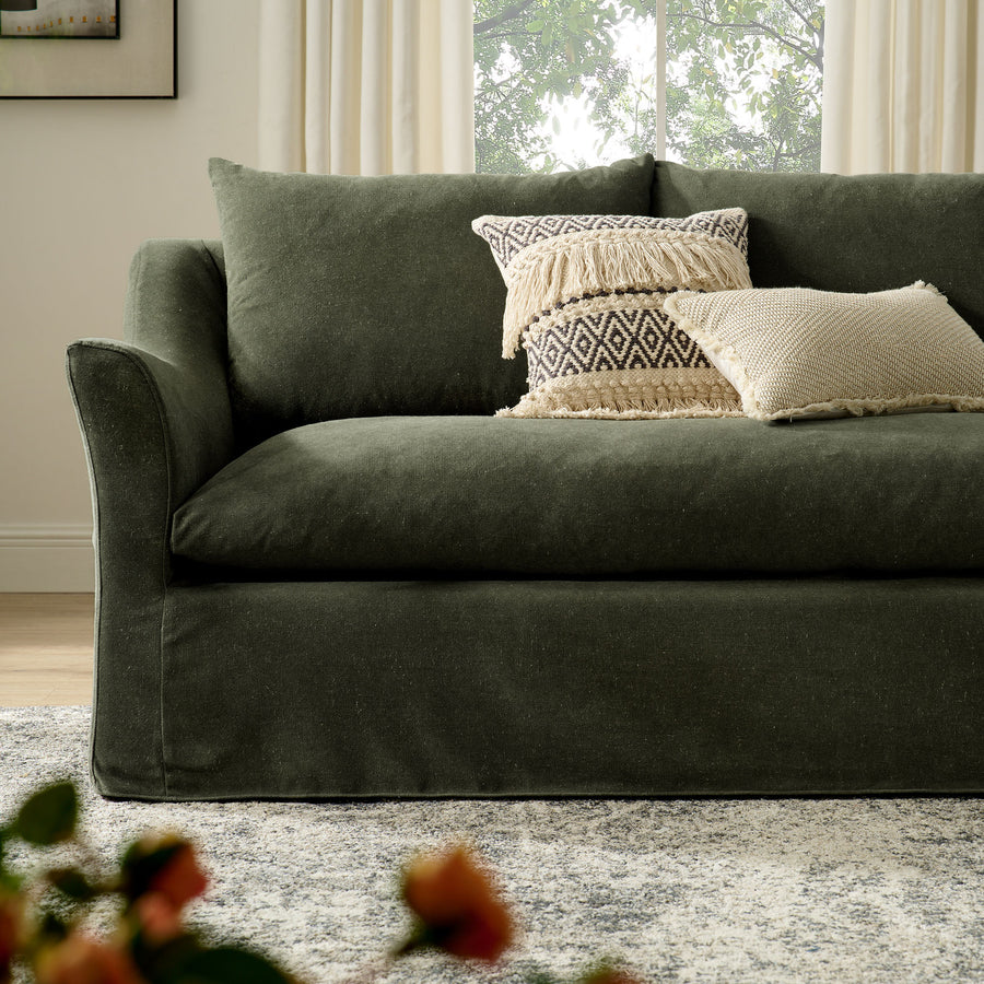 Malbec 92" Linen Blend Slipcovered Sofa in Sage