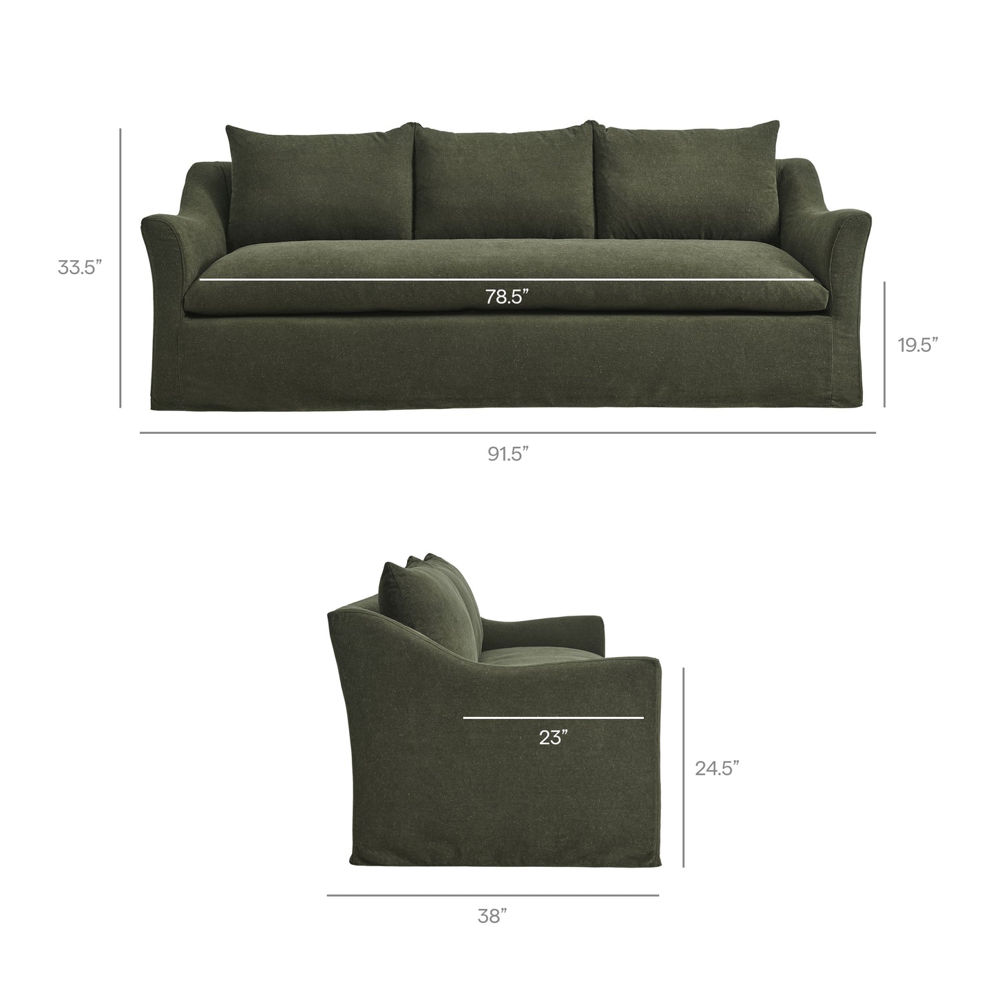 Malbec 92" Linen Blend Slipcovered Sofa in Sage