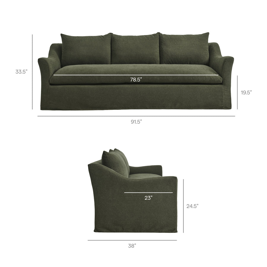 Malbec 92" Linen Blend Slipcovered Sofa in Sage