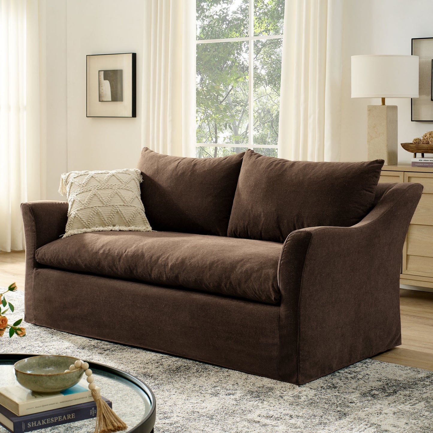 Malbec 70" Linen Blend Slipcovered Loveseat in Cocoa