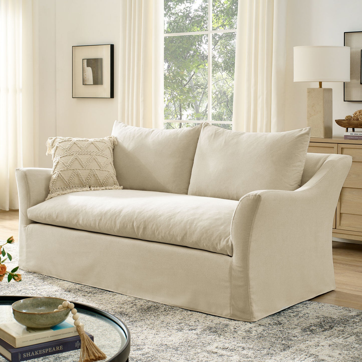 Malbec 70" Linen Blend Slipcovered Loveseat in Linen