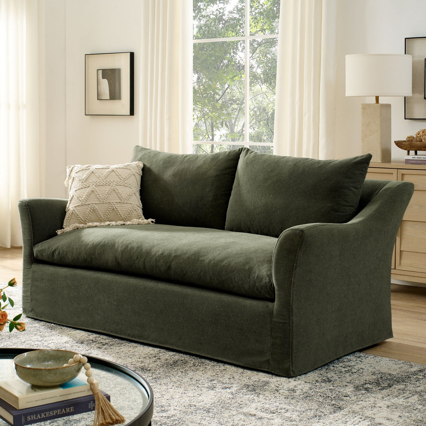 Malbec 70" Linen Blend Slipcovered Loveseat in Sage