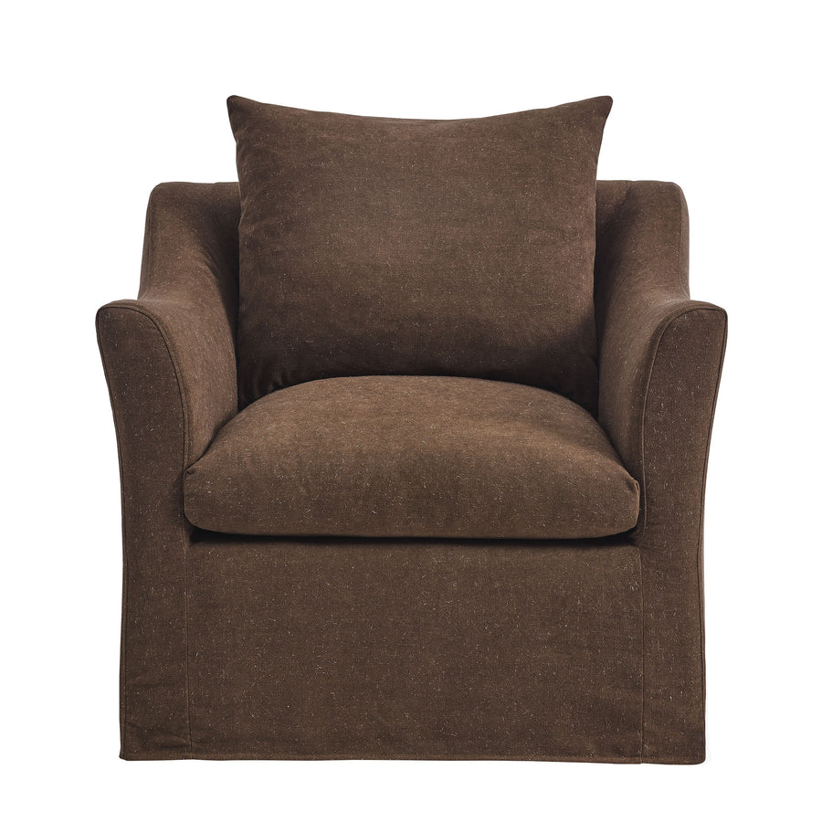 Malbec Linen Blend Slipcovered Armchair in Cocoa