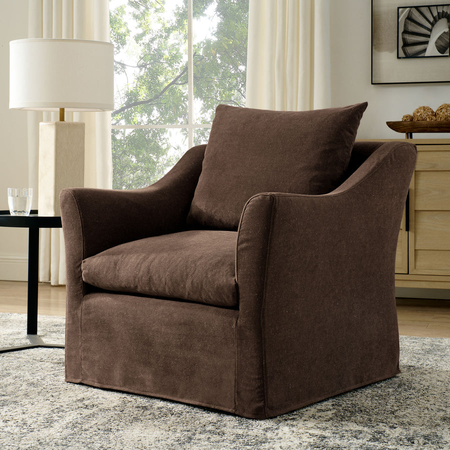 Malbec Linen Blend Slipcovered Armchair in Cocoa